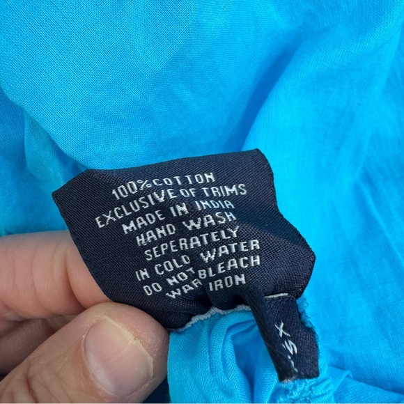 Madison Matthews Long Coverup Maxi Dress Sz XS aqua blue white embroidery - Picture 5 of 7